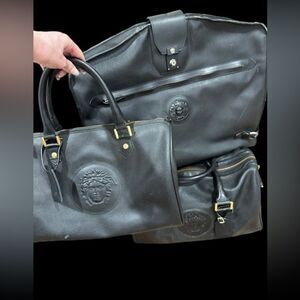 RARE Vintage Gianni Versace Black on Black Leather Medusa Travel/Overnight Bag
